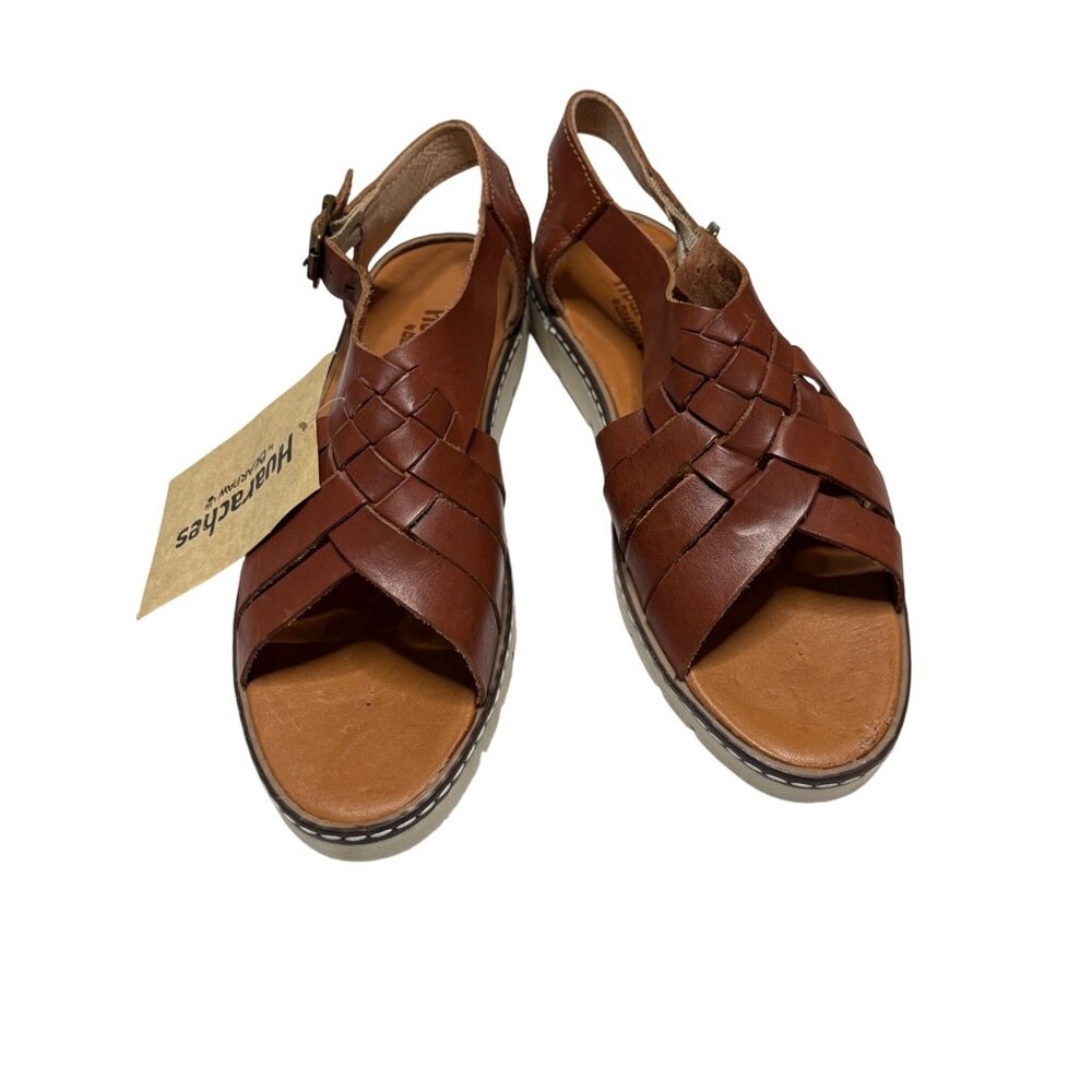 Huaraches Bearpaw Flat Buckle Strap Leather Sandals Tan Womens Size 8 Open Toe